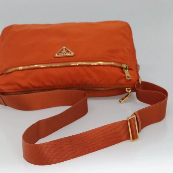 PRADA Shoulder Bag Nylon Orange Gold Auth 113766V - Picture 8 of 15